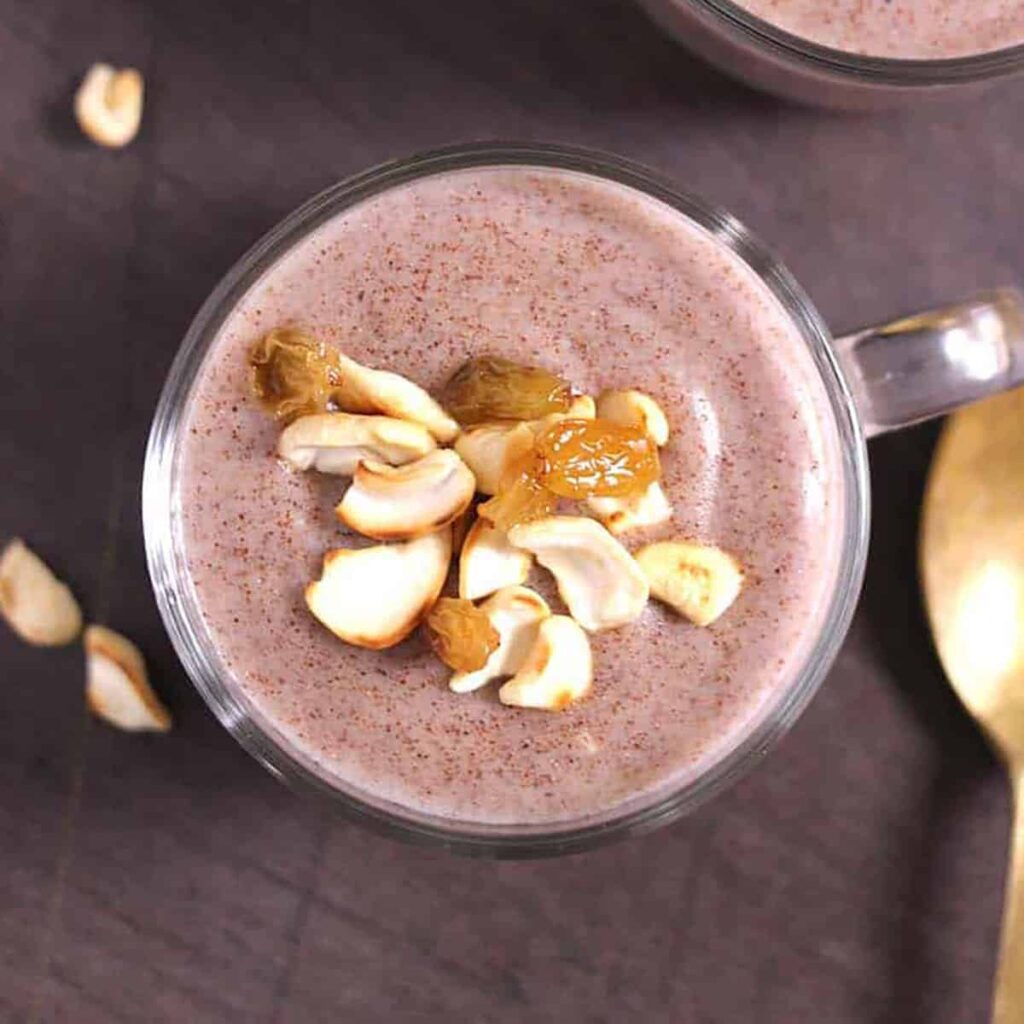 Kenyan millet porridge sprinkled with nuts and seeds