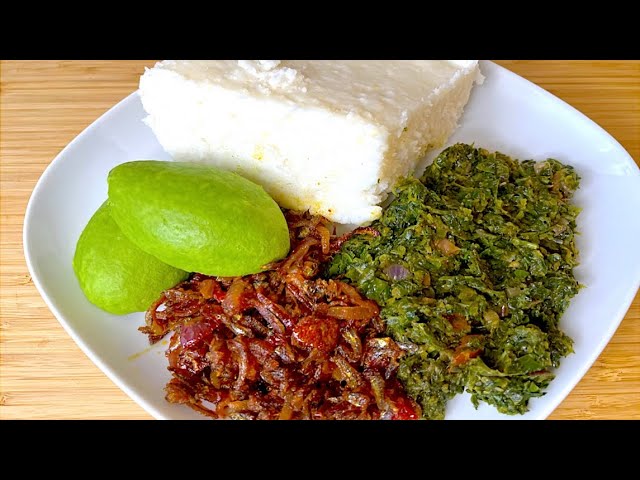 Ugali, omena and sukuma wiki with avocado