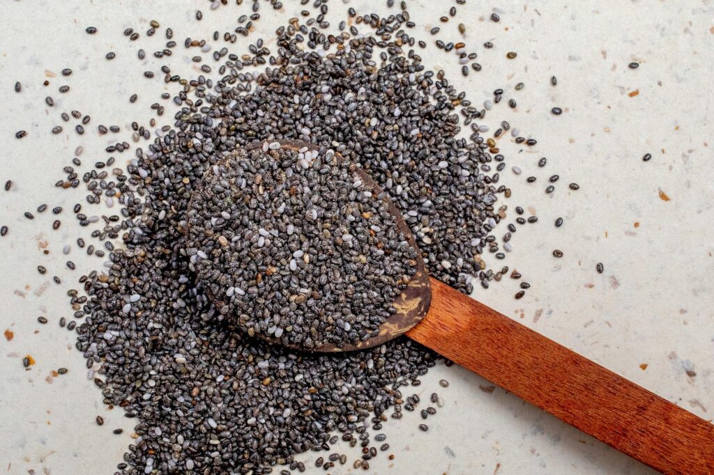 wooden spoon with chia seeds